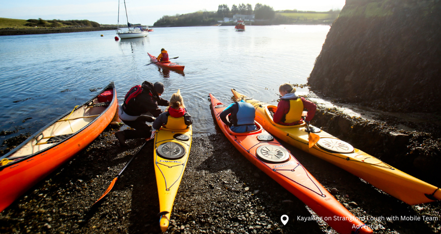 Kayakers getting ready to paddle out on Strangford Lough