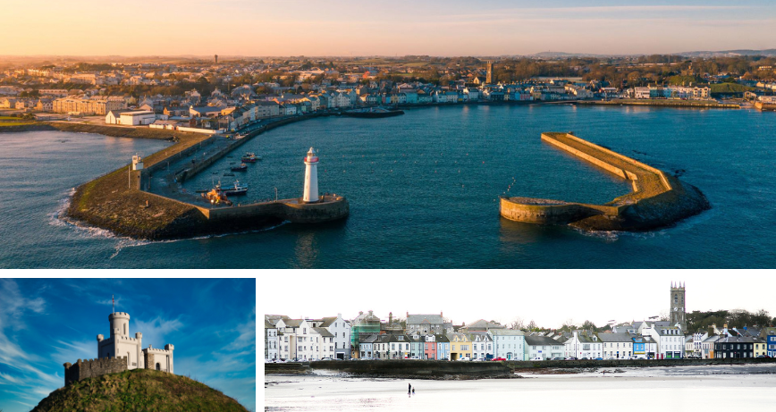 Three images of Donaghadee scenery, include the Moat and Camera Obscura