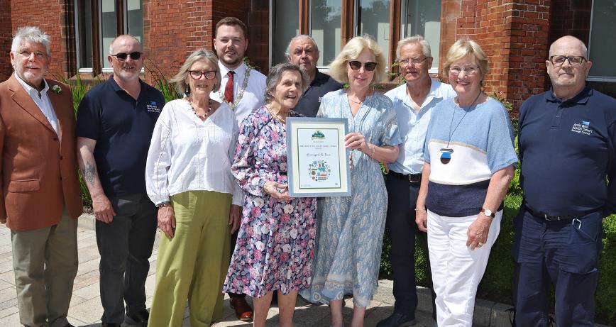 Photo caption: The Deputy Mayor of Ards and North Down, Councillor James Cochrane, alongside (L-R) Trevor Edwards, President of NI Amenity Council, Adrian Moore, Kaye Galloway (Groomsport Village Association), Doreen Muskett, MBE, Chair of the NI Amenity Council, Peter McMaster, Gillian Weeks, John Weir, Lorna McComb (Groomsport Village Association), William McCann.
 
