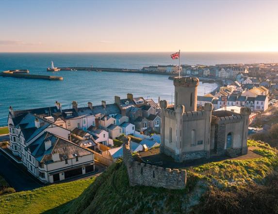 A photo of Donaghadee from above showing the Motte