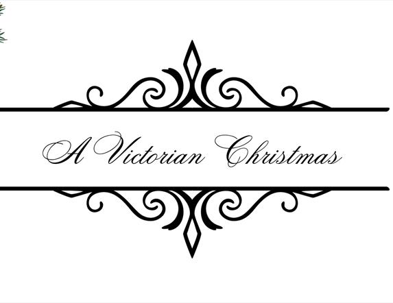 A Victorian Christmas, title text with christmas decor in the corner