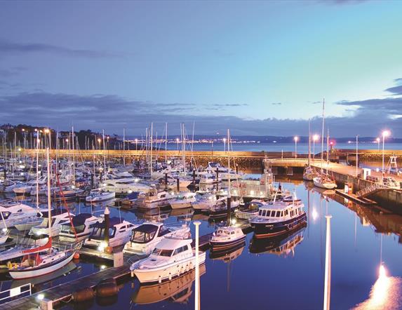 A photo of Bangor marina at sunset