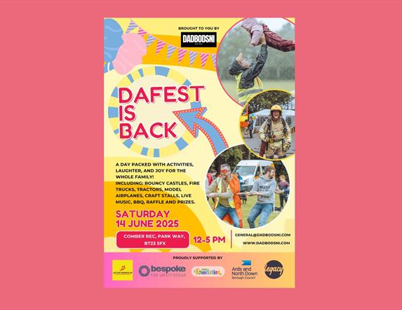 Flyer detailing a family fun day, DaFest 2025