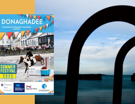 Donaghadee Summer Festival 2025 programme cover and an image of Donaghadee Lighthouse