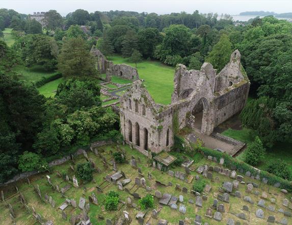 Grey Abbey ruins and graveyard from a birds eye view