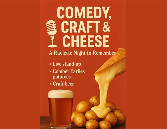 Image with beer, potatoes and cheese, as well as text of the event as in the listing