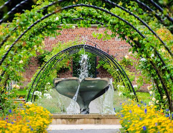 A photo of the fountain in the Bangor Castle Walled Garden