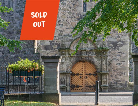 A picture of Newtownards Priory with the text saying Sold Out