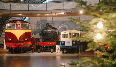 Image of the Rail Gallery in the Ulster Transport Museum decorated for Christmas