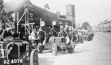The pits at the 1936 County Down Trophy Race. Photo taken at Abbey Street, Bangor, beside Bangor Train Station.