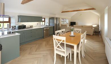 Open plan kitchen, living and dining area