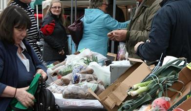 photograph showing traders and customers at the comber farmers market