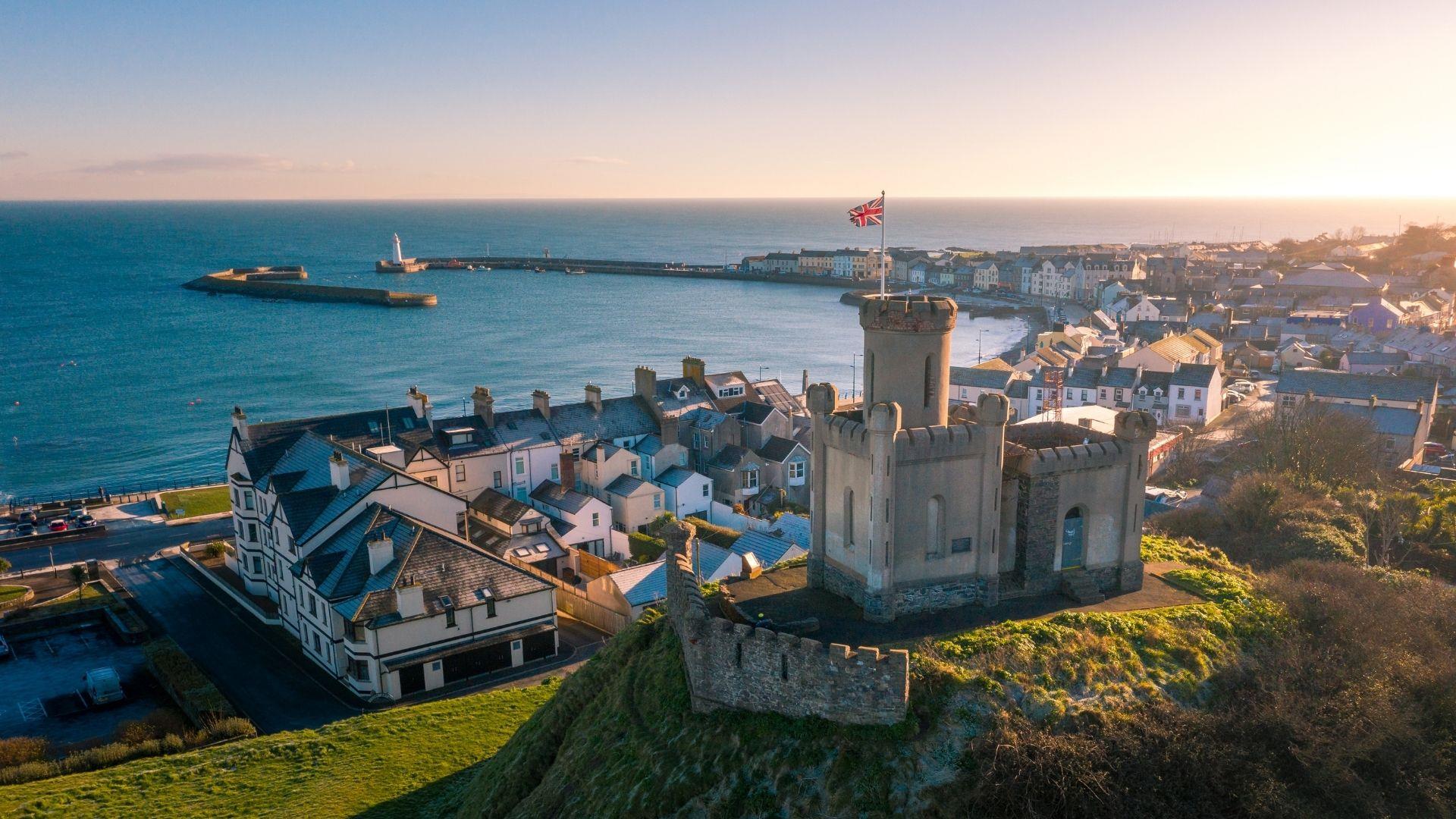 A photo of Donaghadee from above showing the Motte