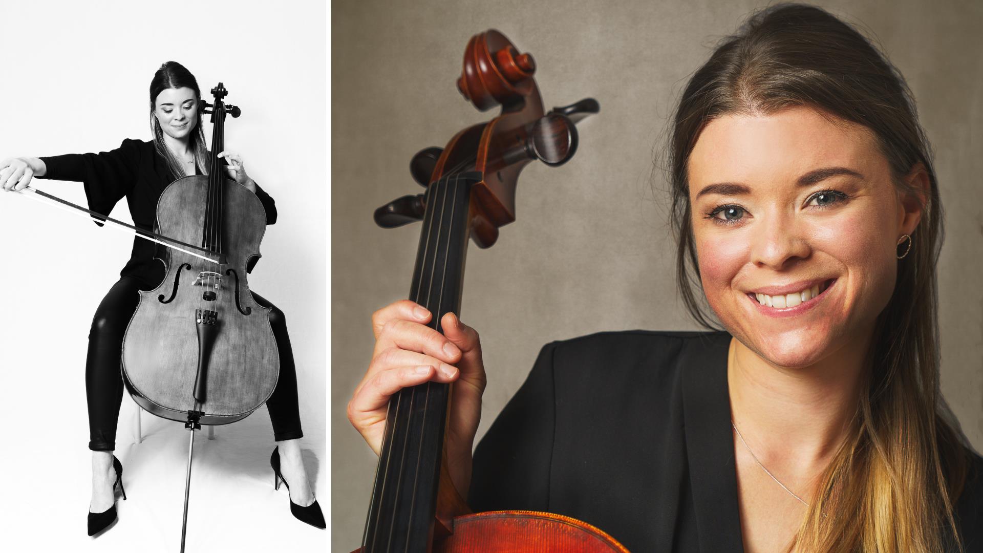 Two images of Cellist Rosalie Curlett