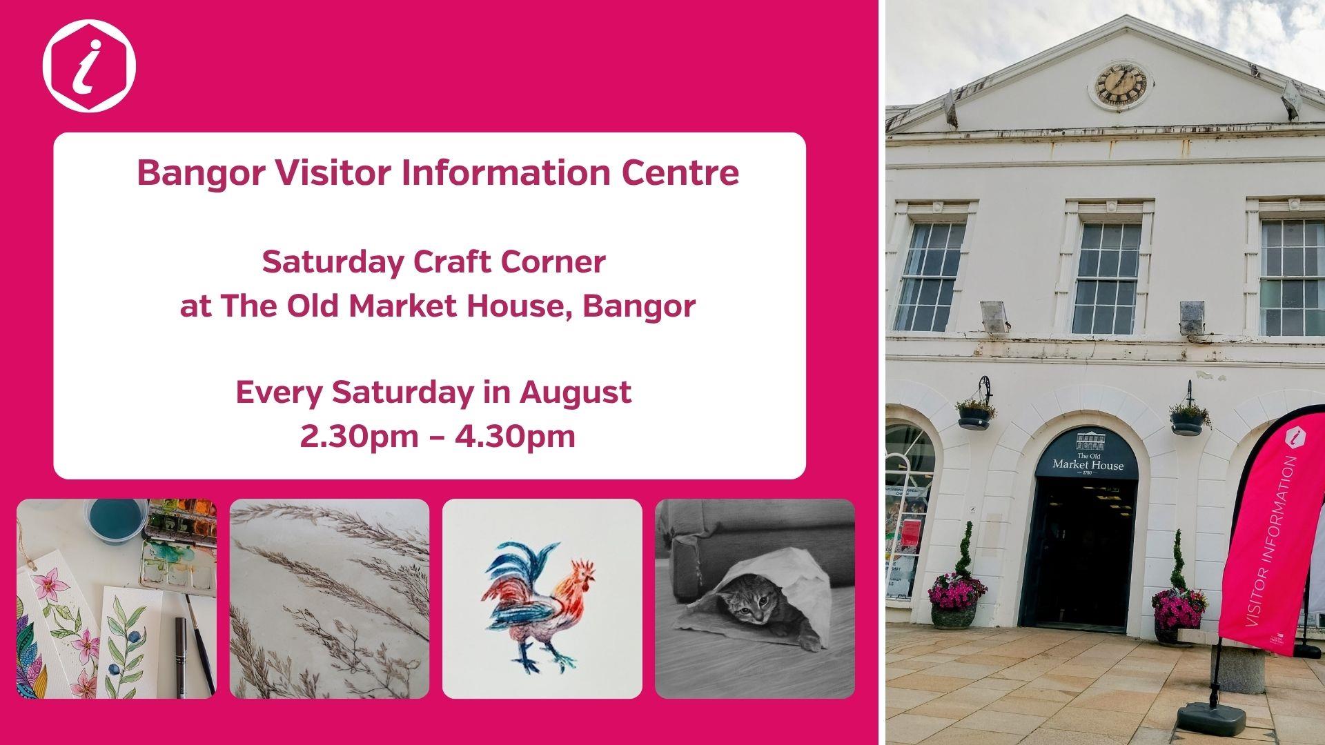 Grphic with details of the Craft Corner and image of the front of The Old Market House along with some craft images