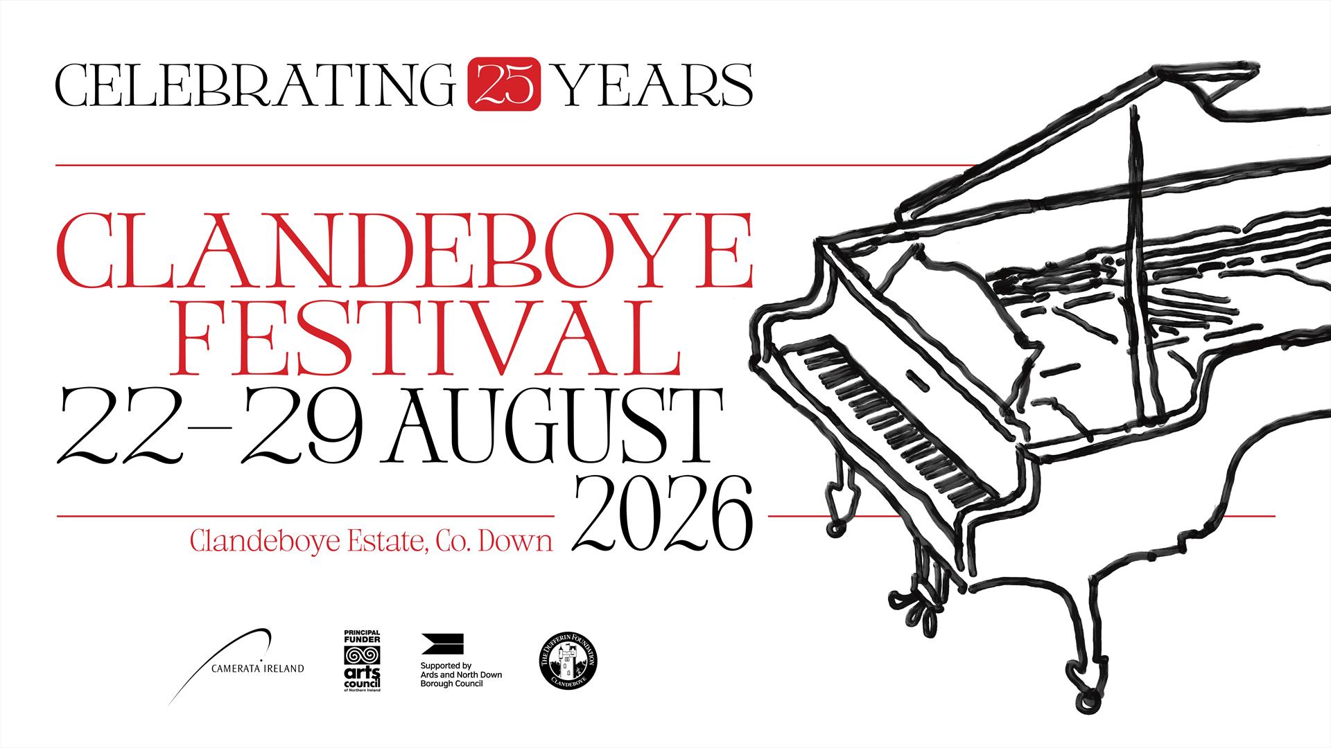 Clandeboye Festival 2026 promotional poster showing the festival dates 22–29 August and marking the 25th anniversary of the festival at Clandeboye Est