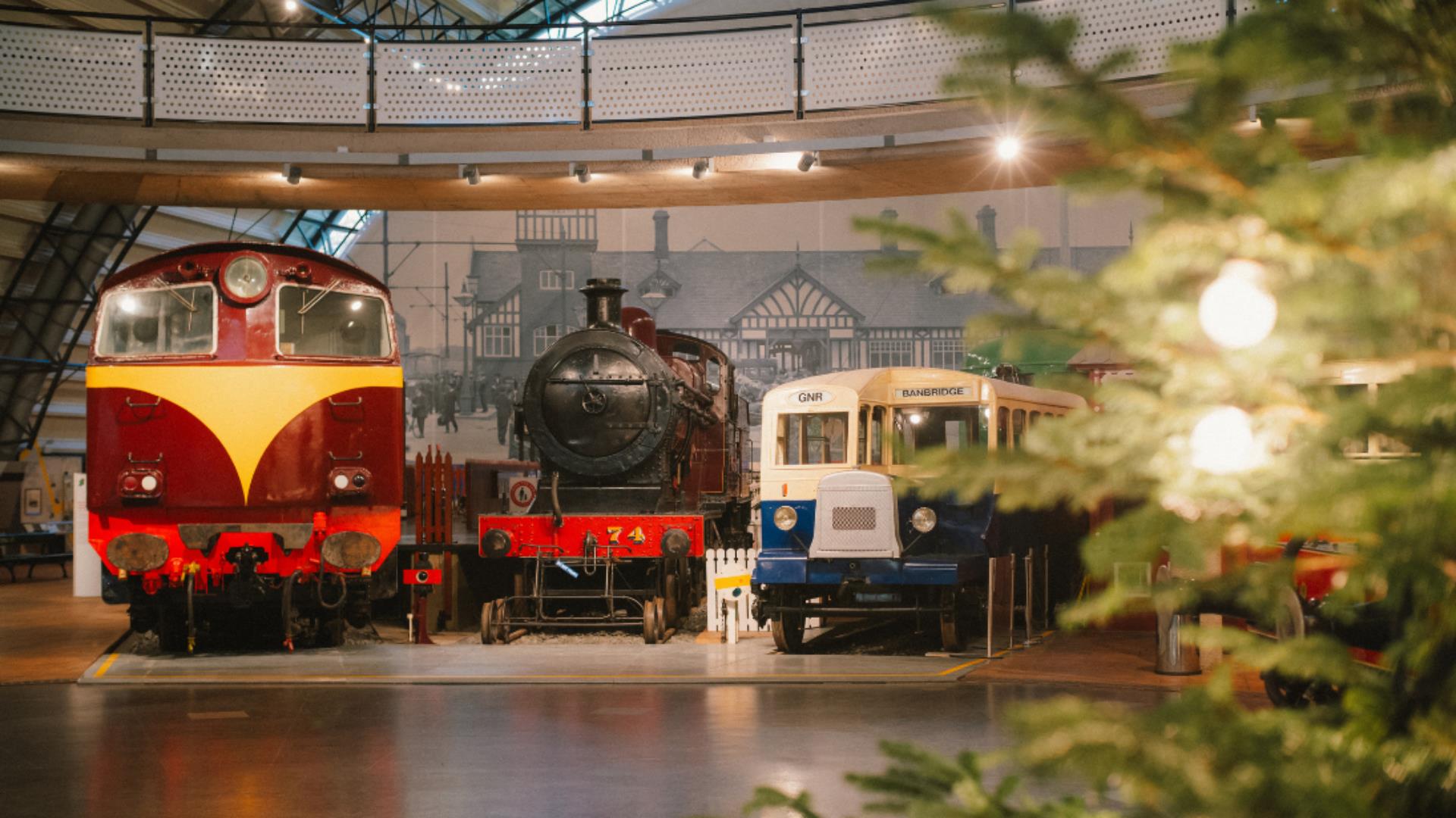 Image of the Rail Gallery in the Ulster Transport Museum decorated for Christmas