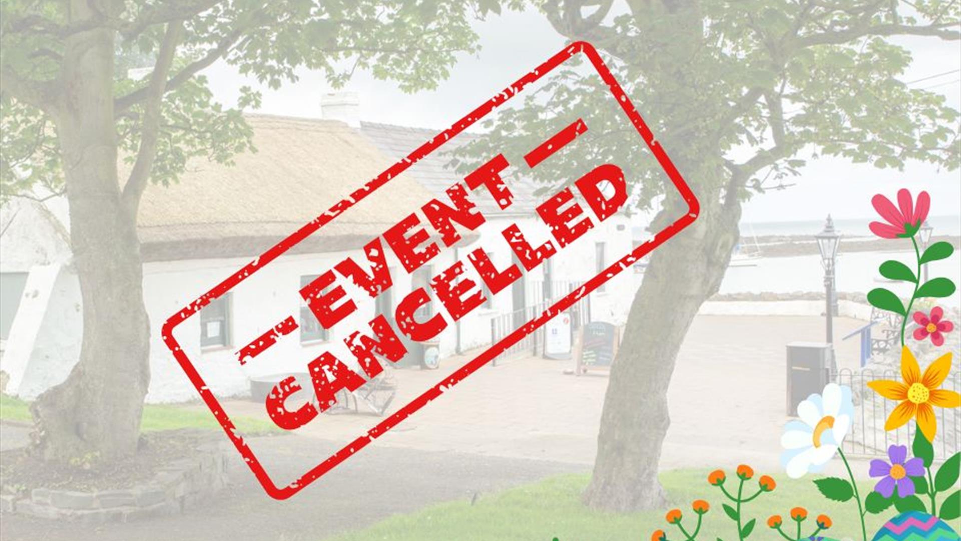 Cockle Row Cottages with an event cancelled graphic over the top of the image