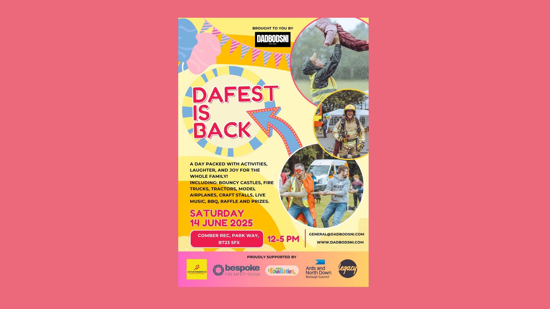 Flyer detailing a family fun day, DaFest 2025