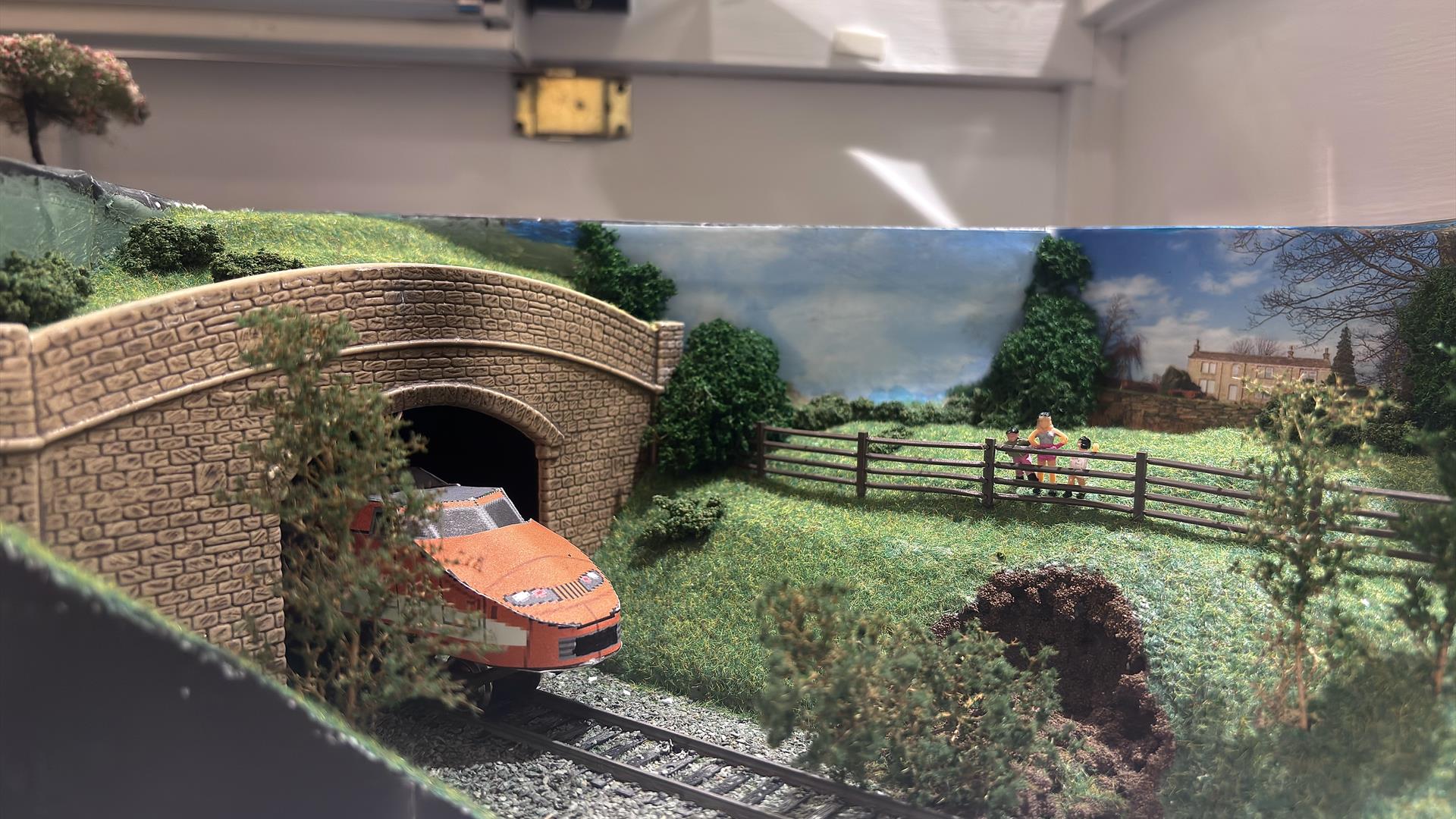 Miniture train in tunne;