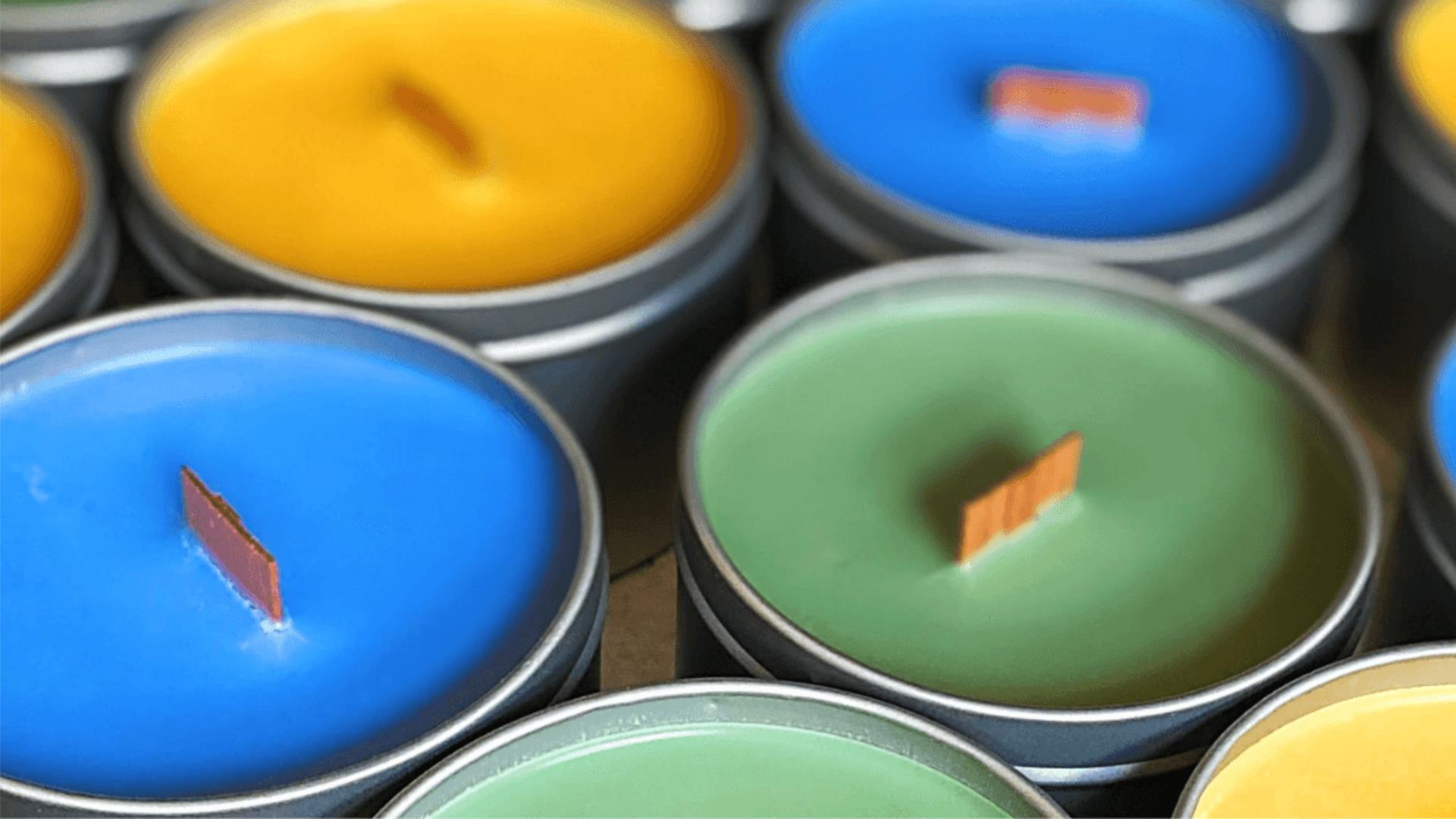 blue green and yellow candles