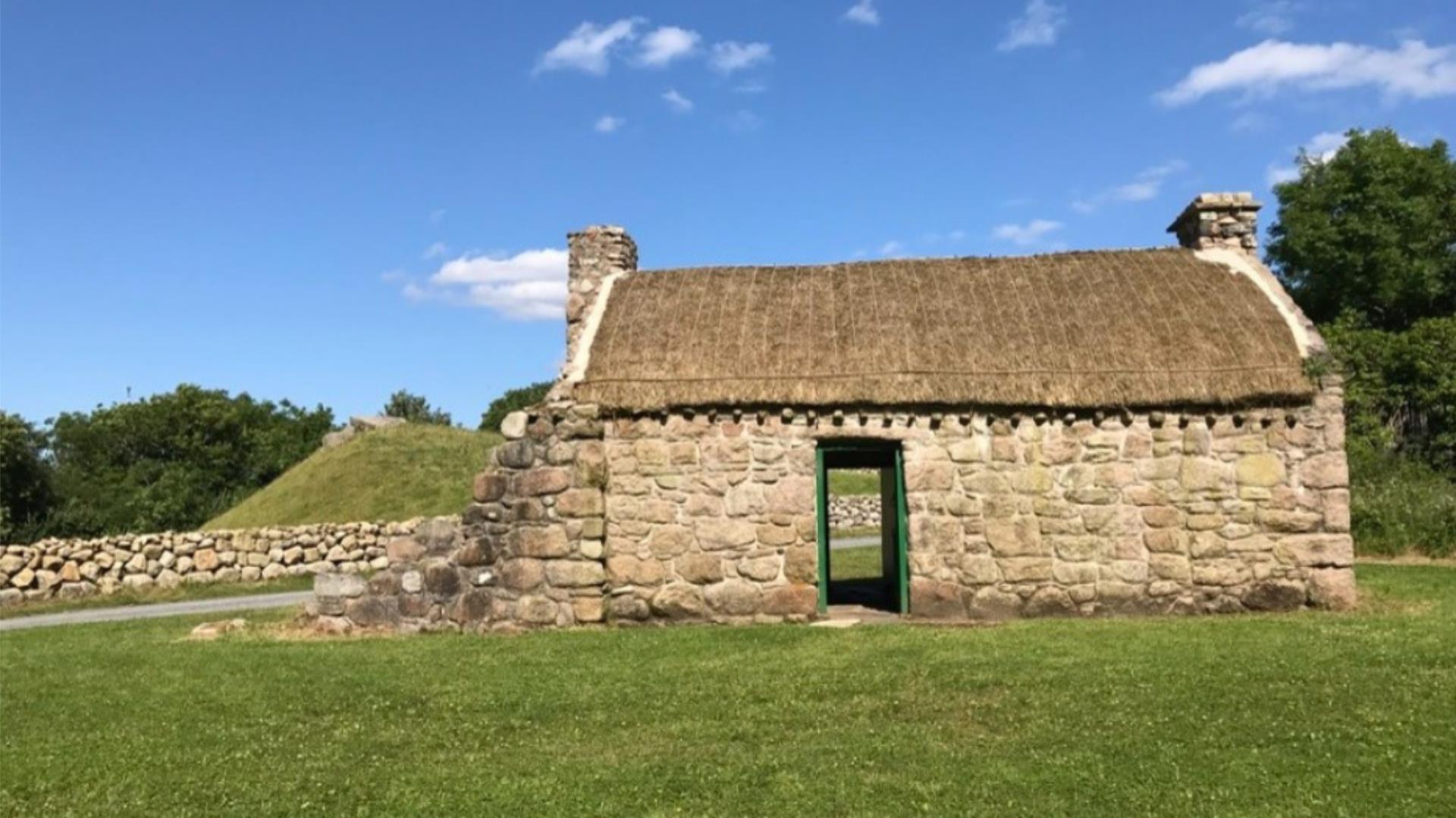 A thatched stone cottage at Ulster Folk Museum