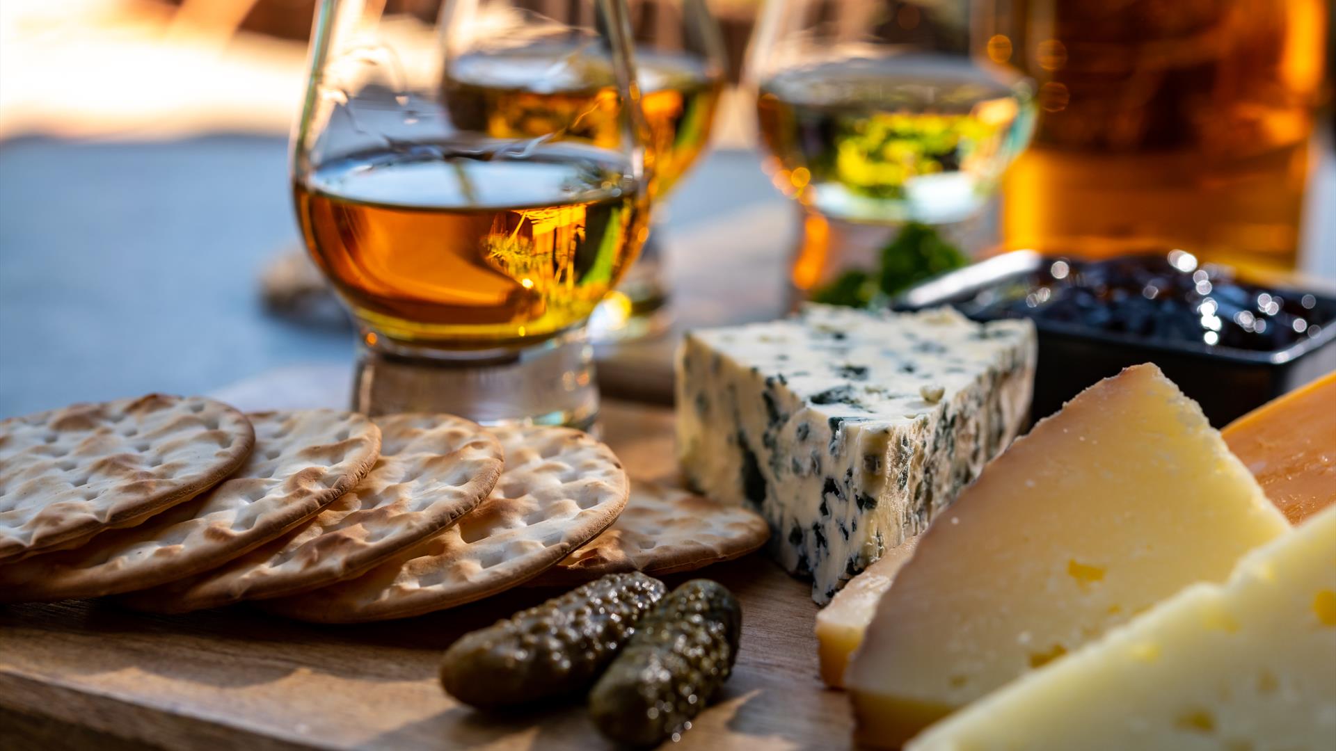 whiskey, cheese & crackers