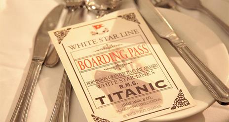 Titanic boarding pass leaflet, part of themed dinner