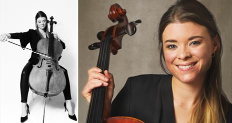 Two images of Cellist Rosalie Curlett