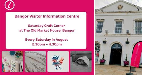 Grphic with details of the Craft Corner and image of the front of The Old Market House along with some craft images