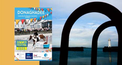Donaghadee Summer Festival 2025 programme cover and an image of Donaghadee Lighthouse
