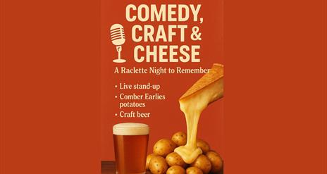 Image with beer, potatoes and cheese, as well as text of the event as in the listing