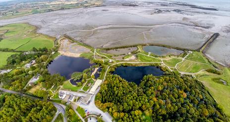 A birds eye view of WWT Castle Espie Wetland Centre, located on the shores of Strangford Lough