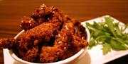 A close up image of chicken gougons