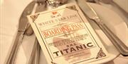 Titanic boarding pass leaflet, part of themed dinner