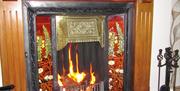 Lit fireplace