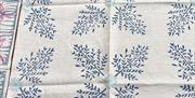 Finished piece of Linen, hand printed at Linen Schoolhouse