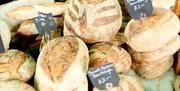 Fresh bread, food on a market stall