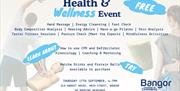 Health and Wellness event poster advertising a free  drop-in event at the old market house in Bangor on 17th September 2026 from 4-17pm organised by B