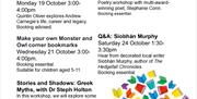 Book Week NI poster for Bangor Carnegie Library, promoting free events from 19–24 October, including an Andrew Carnegie talk, children's bookmark and