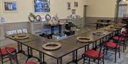 Workstations set up for wreath making