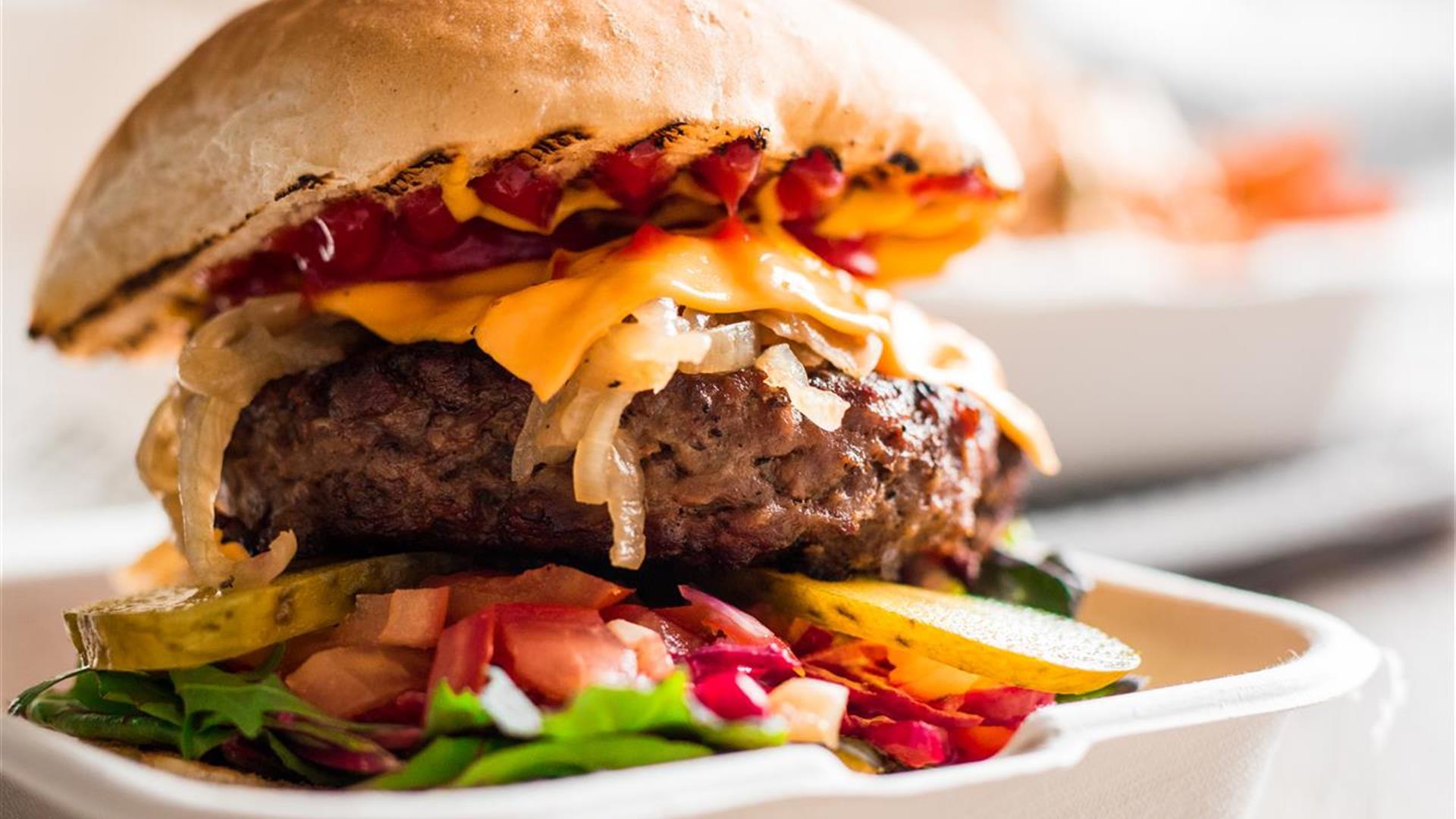 Close up image of burger