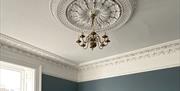 Light fixture with detailed ceiling rose and architrave