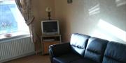 Living room with sofa and TV in corner