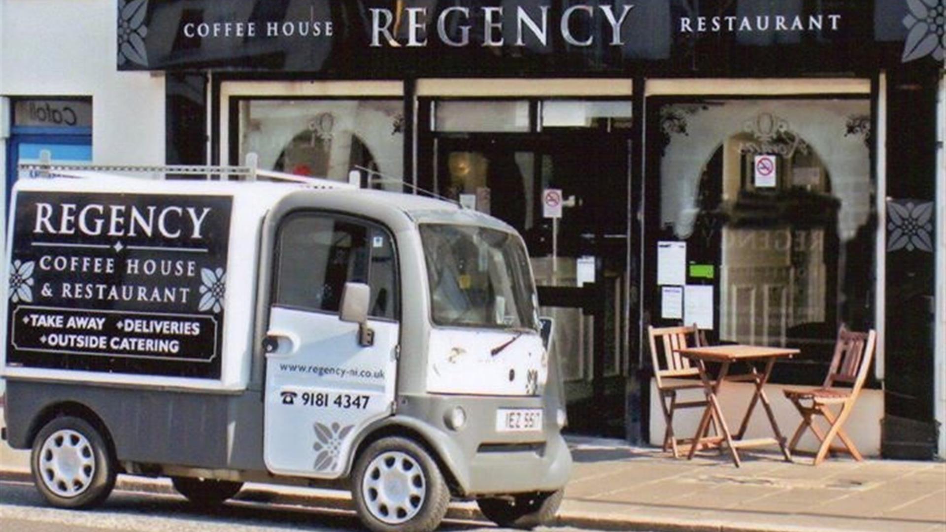 Regency Coffee House branded van sitting outside the coffee house/restaurant