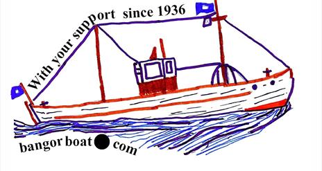 Photo of Bangor Boat logo, a sketch of the boar with the words With your support since 1936 bangorboat.com