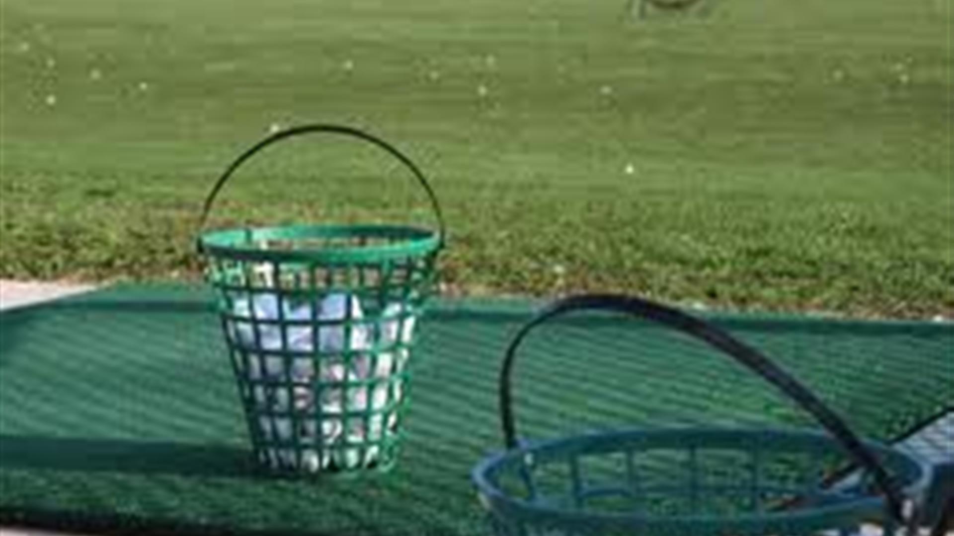 Image of full ball bucket ready for use at the driving range