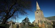 Bangor Abbey photographed from the graveyard side on a bright winters day