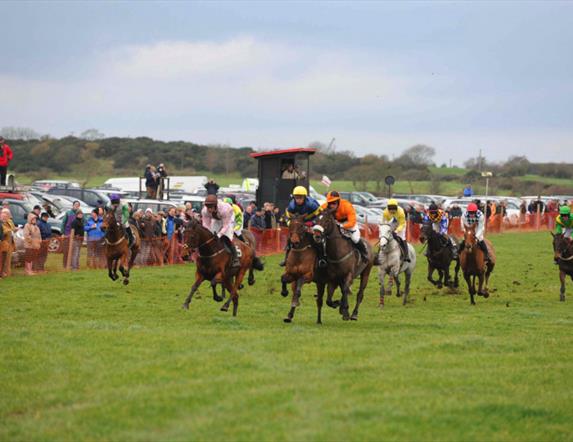A horse race in action
