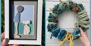 Picture and wreath made from beach finds
